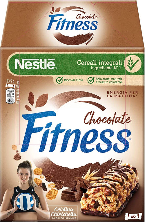 FITNESS Barretta di Cereali integrali con Cioccolato Fondente, 16 Confezioni da 6 Pezzi